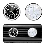 povtii 2 PCS Mini Round Shape Luminous Vehicle Dashboard Clock, Sturdy Clocks Watch with Self Adhesive Installation for Car Air Vent, Universal Interior Car Accessories (Black+White)