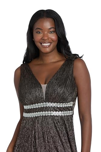 Image of R&M Richards Women's Pleated Maxi Dress W /Illusion V-Neck, Embellished Waistband & Front Slit - Party & Cocktail Gown