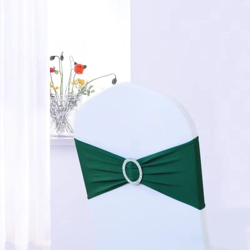 AMERRY 50PCS Spandex Chair Bands Sashes for Wedding Party Banquet Christmas Thanksgiving Baby Shower Event Decorations (Black Green,50 PCS)