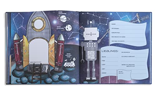 „Mein Weltraum Freundebuch“ Ausfüllbuch für Jungen und Mädchen – Freundschaftsbuch für Kindergarten oder Grundschule - Geschenk zur Einschulung - Schulfreundebuch zum Ausfüllen im Weltall Design