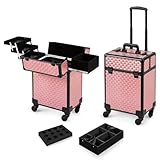 Arous Rolling Makeup Train Case Cosmetic Travel Trolley 4 Tray with Sliding Rail Removable Middle Layer with Key Swivel Wheels Salon Barber Case Traveling Cart Trunk Colorful