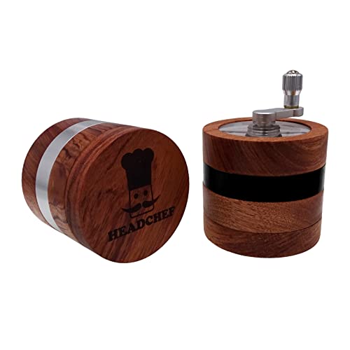 Headchef Woodsman 4 Piece Hand Cranked Clear Top Herb Grinder 62mm, Wooden Outer - Image 4