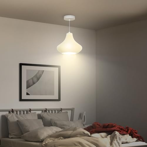 HOMCOM Lámpara Colgante Moderna Lámpara de Techo E27 con Pantalla de Impresión 3D Iluminación para Comedor Cocina Salón Bar Restaurante Blanco