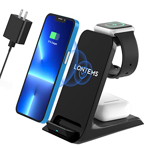 3 in 1 Wireless Charger, 18W Fast Wireless Charging Station for iPhone 14/13/12/11/Pro/Max/X/XS/XR/8/8P/Samsung/Google, AirPods 3/2/pro, for iWatch 7/6/5/4/3/2 (Adapter Included) Charging Dock Stand