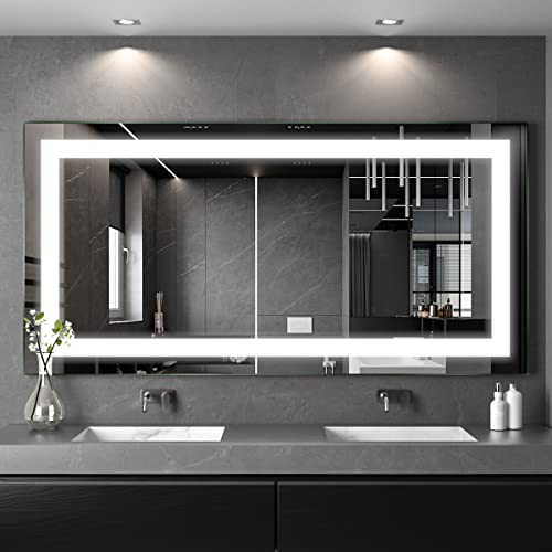 FTOTI 60x30 Inch LED Bathroom Mirror, Wall Mounted Vanity Mirror with Lights,Dimmable,CRI90+,Waterproof 54,Touch Switch, Anti-Fog Modern Lighted Mirror FTOTI 60x30 Inch LED Bathroom Mirror, Wall Mounted Vanity Mirror with Lights,Dimmable,CRI90+,Waterproof 54,Touch Switch, Anti-Fog Modern Lighted Mirror