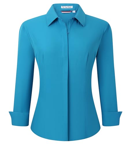 Alex Vando Women Dress Shirt Button Down Shirt ，Hidden Placket Turquoise，M