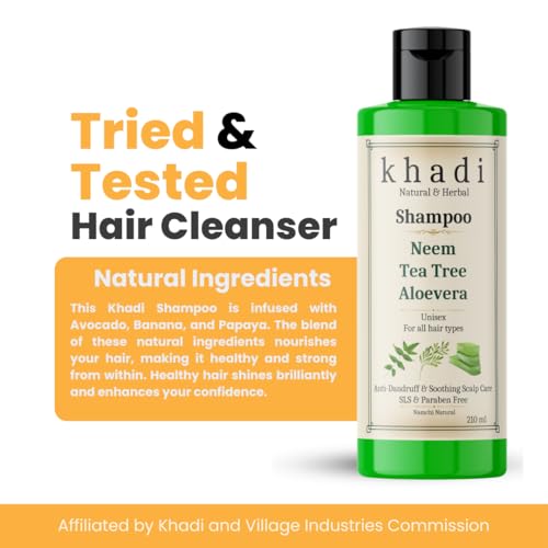 Image of Khadi Neem Tea Tree Aloe Vera Anti Dandruff Shampoo | Scalp Purification & Soothing Scalp Care | Khadi Natural Shampoo for Women & Men | Sulfate, SLS & Paraben Free 210 ml