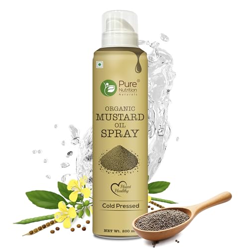 Image of Pure Nutrition Organic Mustard Oil Spray - 200ml | 100% Pure, Natural & Cold-Pressed | Cook Healthy with 10X Less Oil | Ideal for Sauteing & Grilling | Supports Heart Health | Naturally Cholesterol-Free & Rich in Omega-3