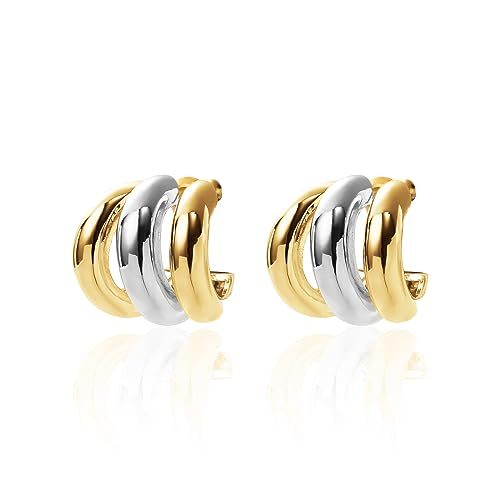 Silver and Gold Triple Hoops Earrings for Women Trendy Two Tone Hoop 18K Chunky Gold Earrings