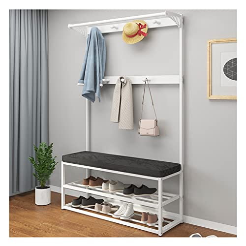 BBioss Perchero Industrial para Entrada, Banco para Zapatos con Organizador de Almacenamiento, Multifuncional, de Metal, para Pasillo (Blanco y Gris, 80 x 33 x 170 cm)