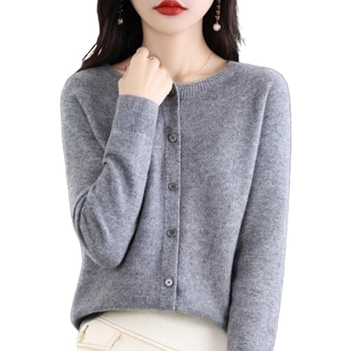Cárdigans de Cachemira para Mujer, cárdigan de Manga Larga con Botones en la Parte Delantera de Cachemira, jerséis elásticos de Punto Suave y cálido, suéter de Cachemira (Gris,M)