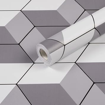 JAAMSO ROYALS Grey and White Geomatric Design self Adhesive Decorative Home Decor Wallpaper (500 CM X 45 CM)