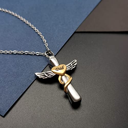 Guardian Angel Wing Cremation Urn Necklace for Human Pets Ashes Cross Keepsake Memroial Jewelry Gift Women Men3