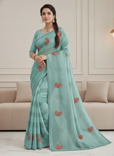 Image of Yashika Women's Georgette Art Silk Bandhej Zari Work Embroidered Saree | Women Sari