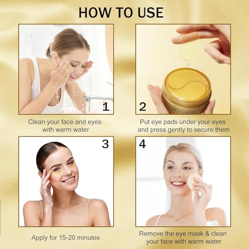 Image of Under Eye Patches for Dark Circles with 24k Gold | Pack of 60 Eye Cooling Gel Pads | Hydrogel Eye Patch Mask with Collagen for Relaxing Eyes, Reducing Puffiness & Wrinkles