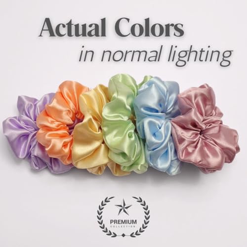 Image of Silk Satin Scrunchies (Pack of 6) - No Tug, No Damage Hair Ties for Women & Girls - Elegant & Comfortable (Poppins)