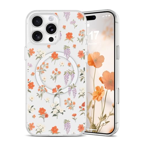Coque iPhone 11 Pro Max MagSafe fleurs orange, l'idée cadeau idéale pour femmes