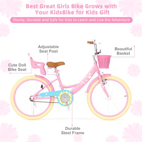 Image of Glaf Toddler Girls Bike for Age 2-9 Years 12 14 16 20 Inch | Kids Toddler Bike,Girls Bicycle,Doll Seat, Basket, Adjustable Seat, Bell,