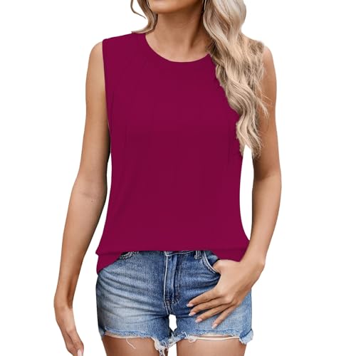 Ladies Camisole Summer Tops Undershirt Basic Vest Women's New Summer Casual Fashion Round Neck Pleated Solid Colour Sleeveless Casual T Shirt Vest Tube Top Bodysuit (Hot Pink, L) Ladies Camisole Summer Tops Undershirt Basic Vest Women's New Summer Casual Fashion Round Neck Pleated Solid Colour Sleeveless Casual T Shirt Vest Tube Top Bodysuit (Hot Pink, L)