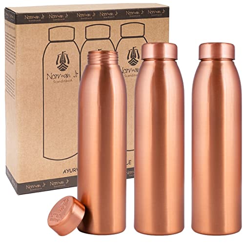 NORMAN JR, Plain Copper Water Bottle 1 LTR Extra Large - an Ayurvedic Pure Premium Copper Vessel - Drink More Water, Lower Your Sugar Intake and Enjoy The Health Benefits Immediately - Gift Pack of 3