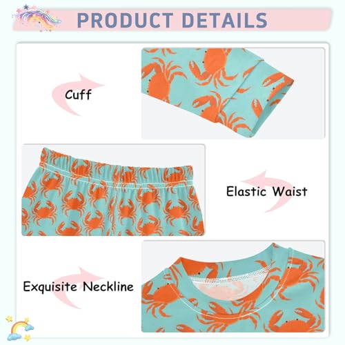 Crab Pattern Cute Pajama Sets Long Sleeve Top and Pants, Snug Fit Sleepwear for Night Wears4