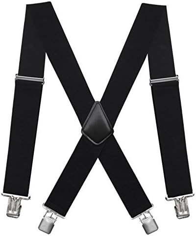 Fasker Mens Suspenders X-Back 2" Wide Adjustable Solid Straight Clip Suspenders