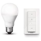 Philips Hue White - Kit de bombilla LED E27 e interruptor o mando, 9,5 W, iluminacin inteligente, luz blanca clida regulable, compatible, Apple HomeKit y Google Home