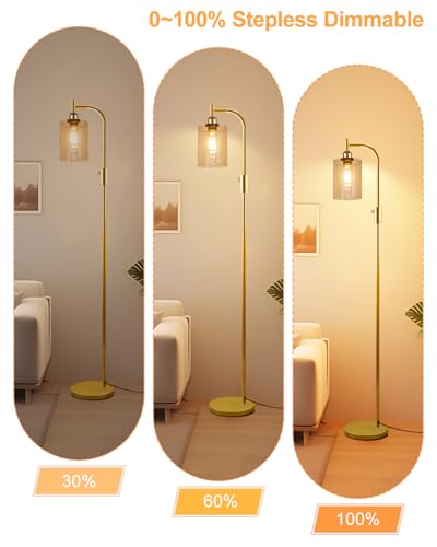 Image of Lightdot 63IN Glass Floor Lamp for Living Room, Dimmable Gold Floor Lamps with Clear Glass Shade, Mid Century Modern Standing Lamps with Bulb Included for Bedroom /Sofa Beside /Corner Decor-Gold