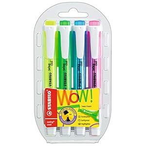 STABILO Tekstmarkeerstift – swing cool – pak van 4, 4 kleuren – geel, groen, blauw, roze