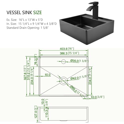 Swift Horse SHSET1613SBG Black Bathroom Vessel Sink thumb #4
