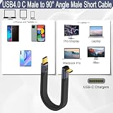 QIANRENON 240 W USB 4.0 C męski na kąt 90°, typ C męski, szybkie ładowanie PD, krótki kabel 40 Gb/s, USB typ C 4.0, płaski, miękki kabel do transmisji danych, do Thunderbolt 3/4, powerbanku, smartfona