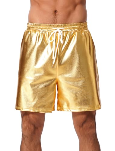 ABAFIP Men's Shiny Metallic Shorts Drawstring Sparkly Dance Hot Pants Disco Rave Party Outfit with Pockets