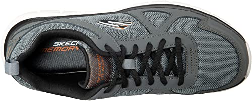 Skechers Men's Track Scloric Low-Top Sneakers, Charcoal Leather Mesh Pu Black Trim, 7.5 US