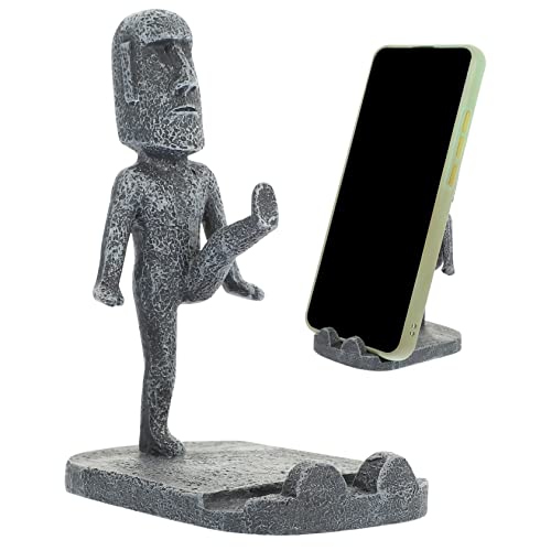 Mikikit Prop Resin Figurine Sculpture Stand Black Home Cell Tablet Smartphone Island Base Statue For Bracket Charging Bookshelf Exquisite Holder Moai Grey Phone Ornament Creative Mobile #TOP8