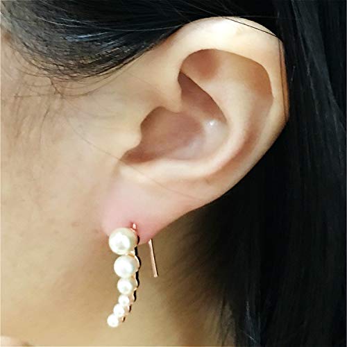 Ear Crawler Earrings Climbers Pearl Cuff Earrings Pin Vine Wrap Studs Earrings Jewelry For Women (Rose Gold) #TOP2