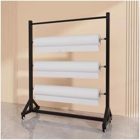 Wrapping Paper Rack, Heavy Duty Metal Organizers Shelf Display Rack Stand Wheels for Silk Scarf/Pants/Cloth Fabric/Wrapping Paper (Black 130x50x160cm)