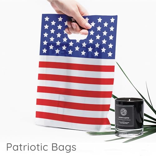 Image of 100 USA Flag Merchandise Bags 9x12 Patriotic Bags With Handles