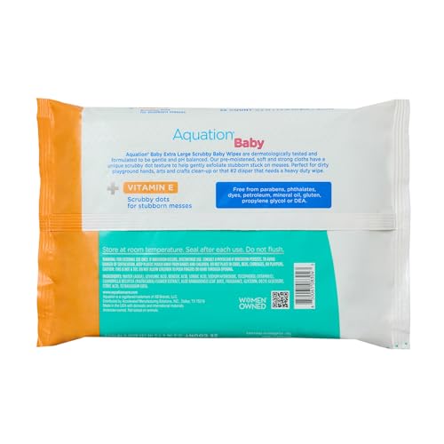 Image of Baby XL Scrubby Wipes - Extra Large 12.5x7.5 inch Scrubbing Dot Textured Wipes with Vitamin E - Hypoallergenic, Dermatologist Tested, Gentle Care (25 CT, 6 Pack, 150 Total)