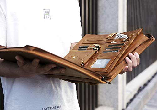 Calfinder Leather Portfolio With Handle Genuine Leather Portfolio For Men, Padfolio For Ipad & Macbook (Up To 13.3"), Vintage Carrying Case For Men #TOP2