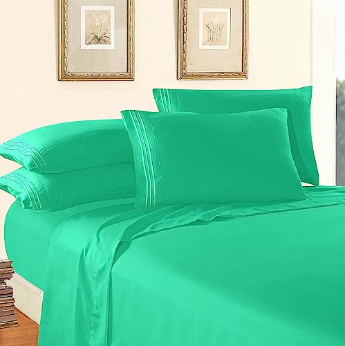 Elegant Comfort Luxury 1500 Premium Hotel Quality Microfiber 4-Piece Sheet Set - Wrinkle Resistant, All Around Elastic Fitted Sheet, Deep Pocket up to 16", Twin/Twin XL, Paradise Teal