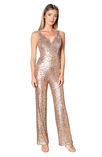 Dress the Population Women's Charlie Plunging Jumpsuit, Soft Gold Multi, X-Large