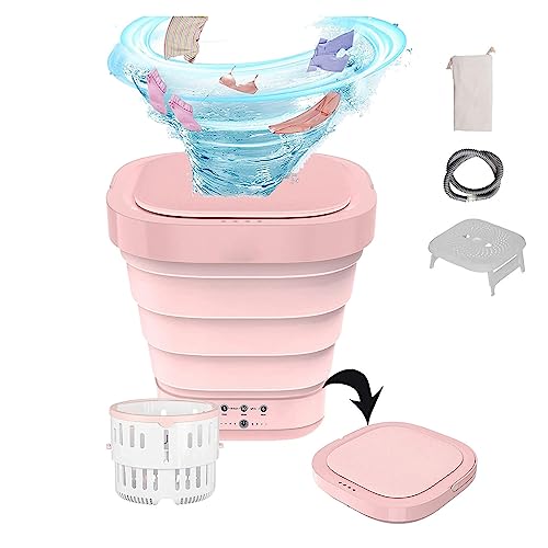 Mini Portable Washing Machine and Dryer with 4/6 Huors Drying and UV, Mini Foldable Washing Machine 4D Wave Wheel,Spin Dry for Baby,Underwear,Small Items,Pink