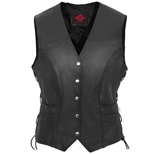 Alpha Cycle Gear Acg Ladies Leather Vest (3X-Large), Black #TOP4