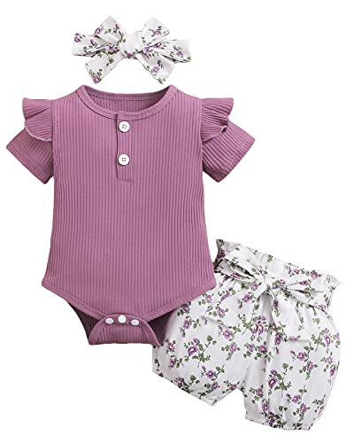 Image of Mioglrie Newborn Baby Girl Clothes Romper Shorts Set Cute Infant Summer Outfits Cotton Baby Clothes for Girls