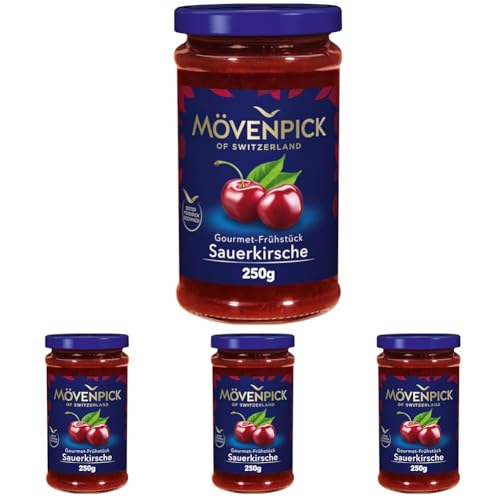 Mövenpick Gourmet-Frühstück Sauerkirsche, Premium Fruchtaufstrich, 55 Prozent Frucht, 250 g (Packung mit 4)