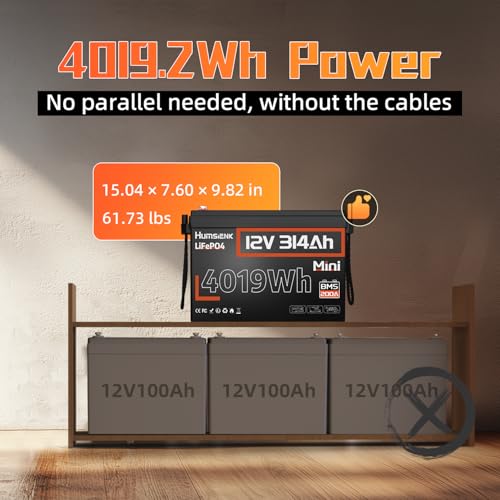 Image of 48V 314Ah (4 PACK 12V 314Ah) Battery LiFePO4 Lithium Built-in 200A BMS, 15000 Deep Cycles Battery 4019Wh with Low-Temp Protection for RV Marine Home Energy Storage Off-Grid Living