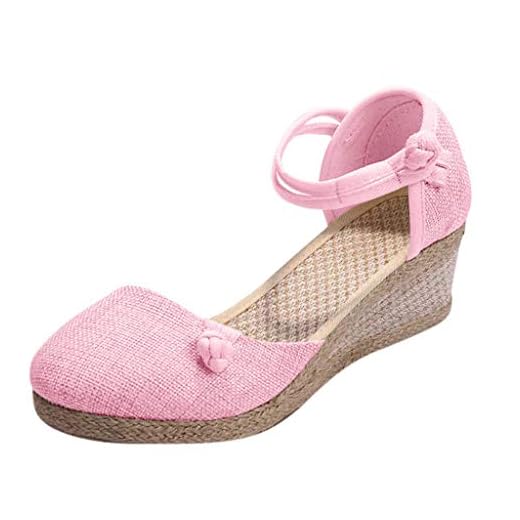 Gibobby Sandals for Women Wide Width Women's Ankle Strap Open Toe Summer Cork Flatform Sandal Pink