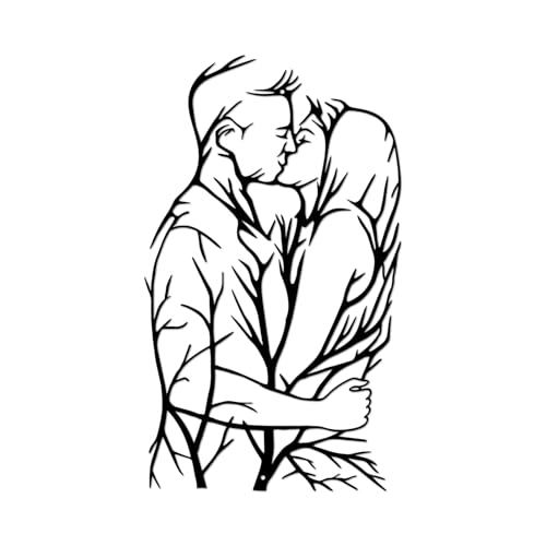 DUOOLN Metall Paar Lebensbaum Wanddekoration, Modernes Wandbild Wandskulptur, Liebespaar KüSsend Wand HäNgende Kunst, Badezimmer Dekoration,Romantische Wanddekoration Schlafzimmer-Schwarzes 43x25cm