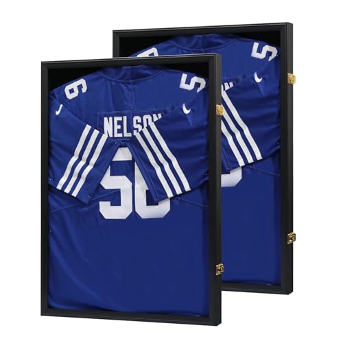 VERANI Jersey Frame Display Case Lockable Jersey Shadow Box Black 2PC