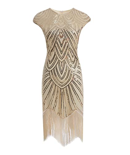 HAHAEMMA Vestido de mujer de los años 20, vestido bodycon con cuello halter con flapper charleston, vestido de cóctel Great Gatsby vestido de cóctel con lentejuelas borlas dobladillo de cóctel vestido